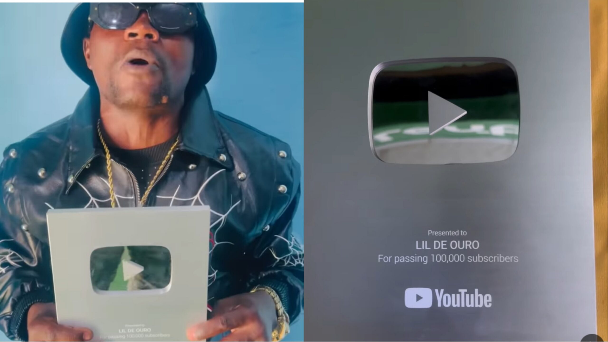 Lil de Ouro recebe placa do YouTube pelos 100 mil inscritos