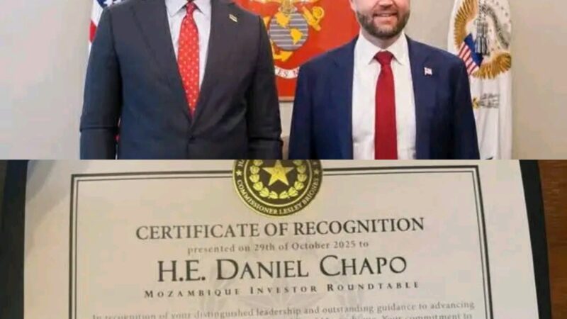 Última Hora: Estados Unidos deram certificado ao Pr Daniel Chapo por…ver mais